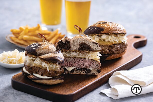 Pastrami-spiced veal burgers can be a great way to greet friends and family on a cold day.